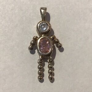Vintage Sterling 925 Silver Baby Birthstone Pink Rhinestone CZ Pendant Charm